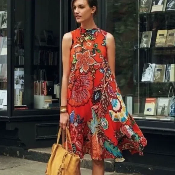 Anthropology 100% Silk Larkhill Swing Dress by Maeve, Size Medium - Picture 3 of 9